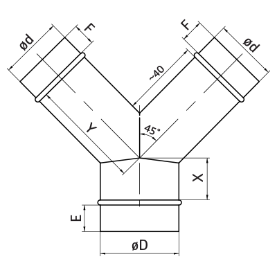 T-pieces > Twin bend 45° YVE/YVL