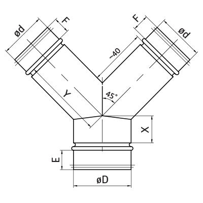 T-pieces > Twin bend 45° YVE/YVL