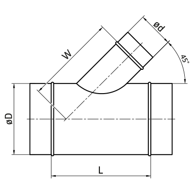 T-pieces > 45° T-piece° TV(E) 45/TVL 45