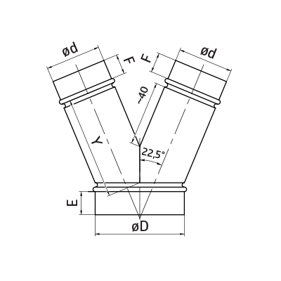 Unión en T de ventilación > Derivaciones tipo pantalón 22,5° YVE/YVL