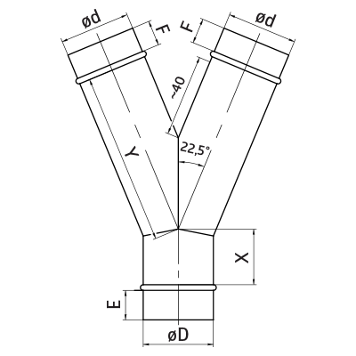 Unión en T de ventilación > Derivaciones tipo pantalón 22,5° YVE/YVL